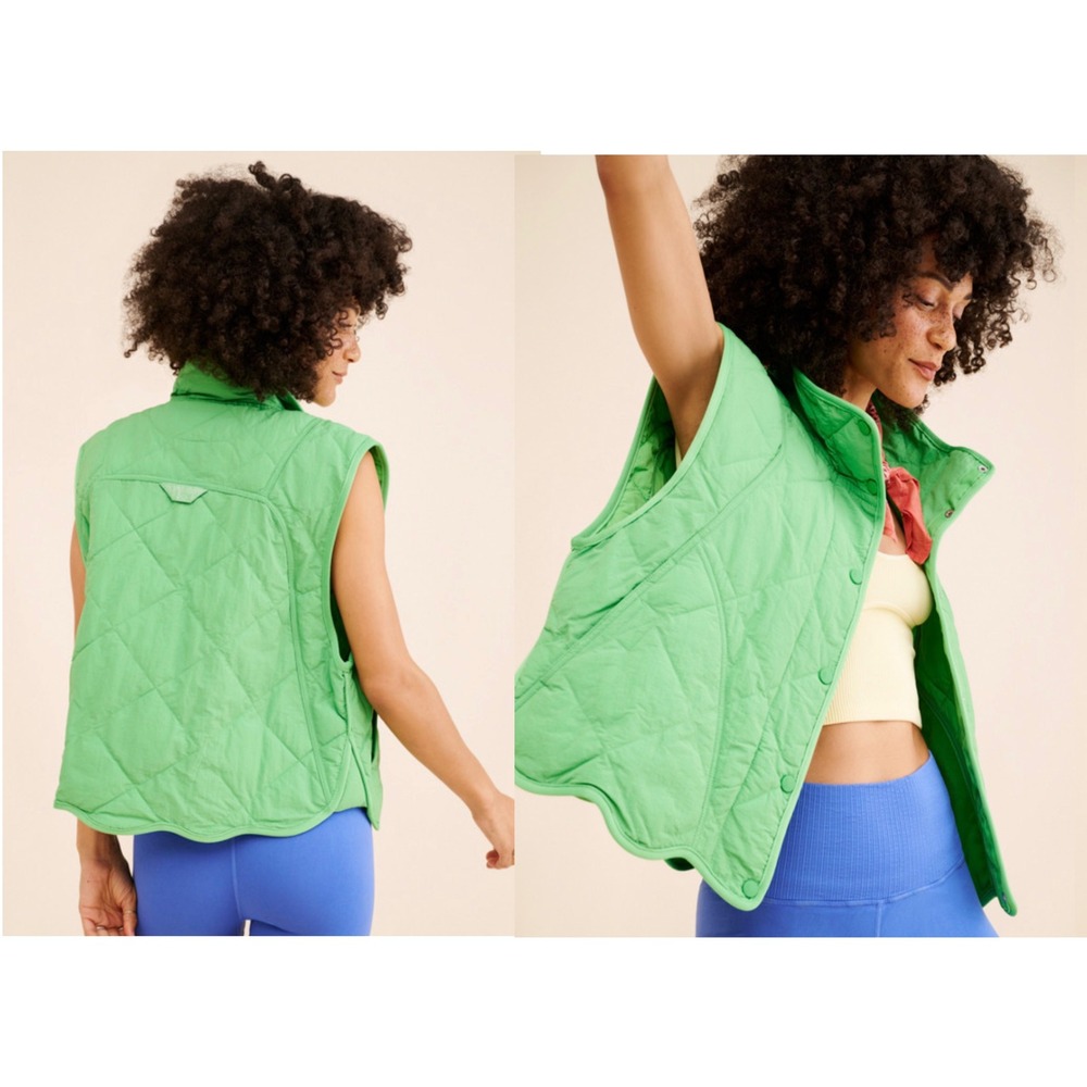 Free People Movement Quinn Quilted Vest Bright‎ Green Scalloped Hem